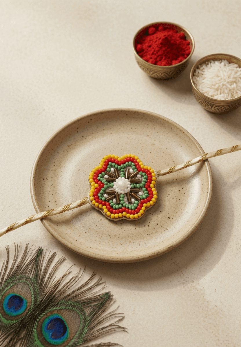 Multicolor Beaded Blossom Rakhi-Handcrafted Brotherly Love Emblem
