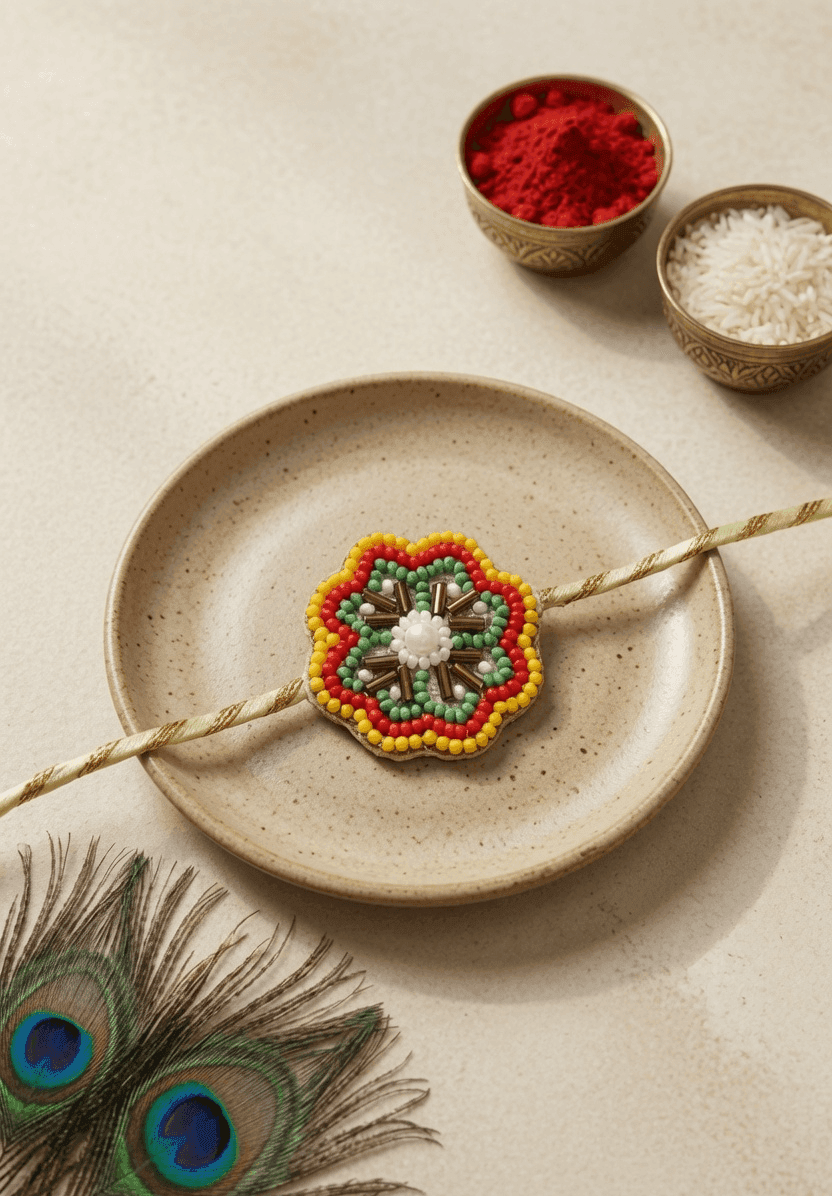 Multicolor Beaded Blossom Rakhi-Handcrafted Brotherly Love Emblem