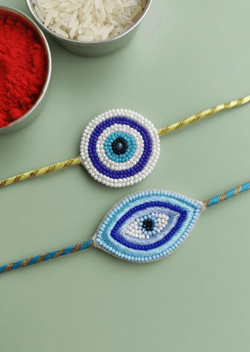 Stylish Coloupled Rakhis, Handmade for 2026 - Sky-Blue and Royal Blue