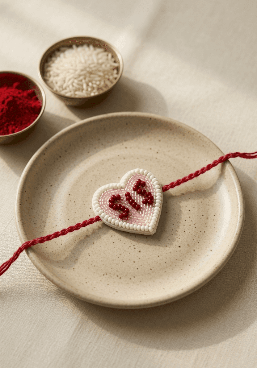 Dazzling Red & White Beaded SiS Rakhi - Handmade, Custom for Sis