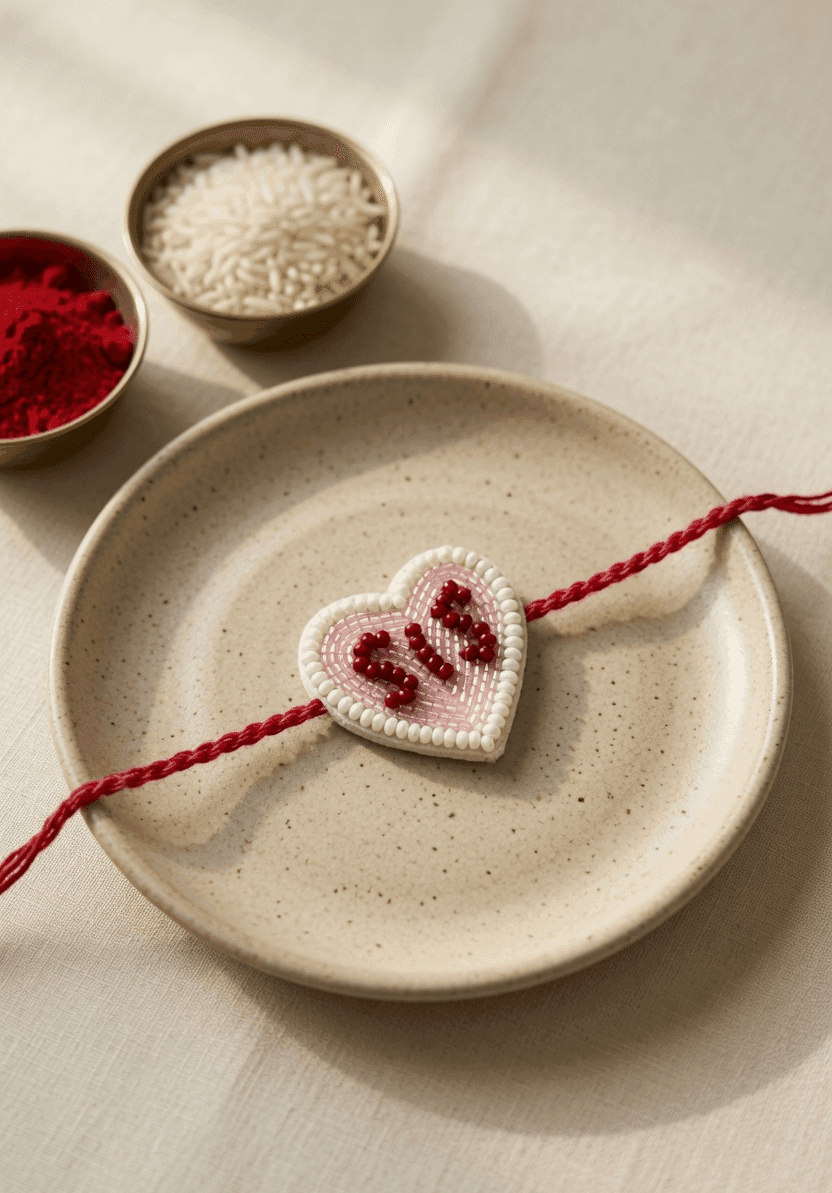Dazzling Red & White Beaded SiS Rakhi - Handmade, Custom for Sis