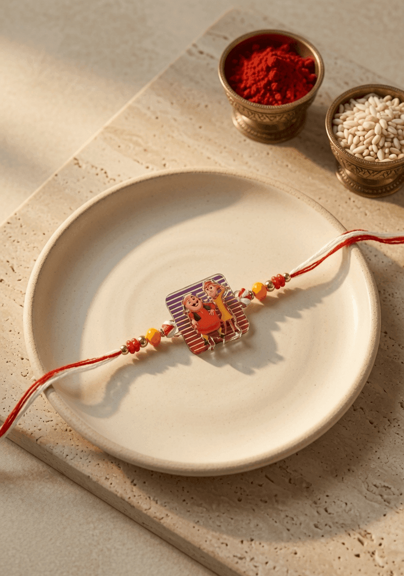 Multicolored Beaded Motu Patlu Rakhi for Lil Brother - Cute Kids Rakhi 2026