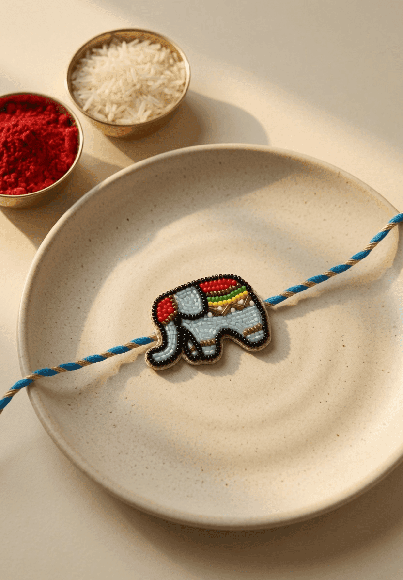 Multicolor Elephant Charm: Handmade Beaded Rakhi for Brother