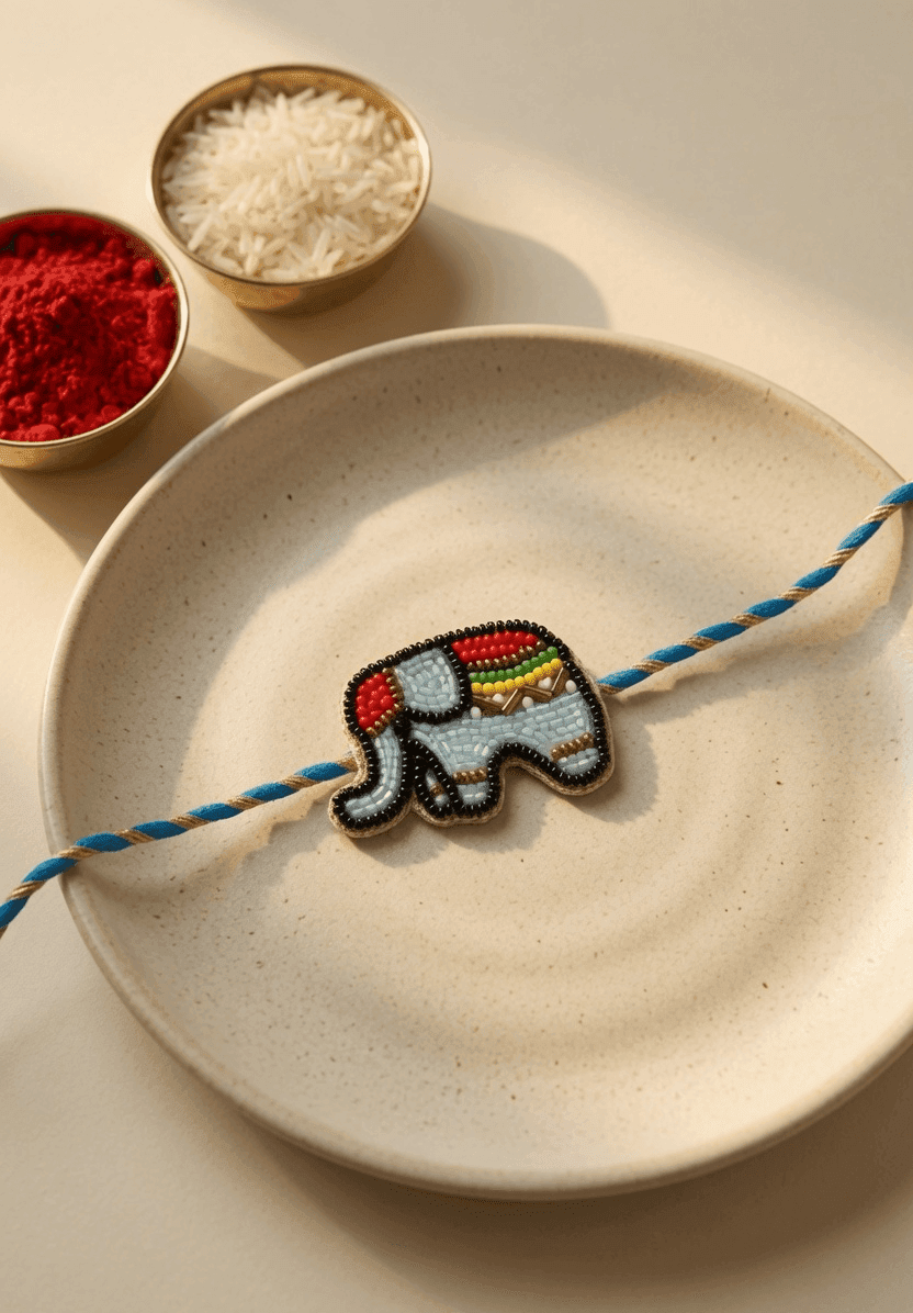 Multicolor Elephant Charm: Handmade Beaded Rakhi for Brother