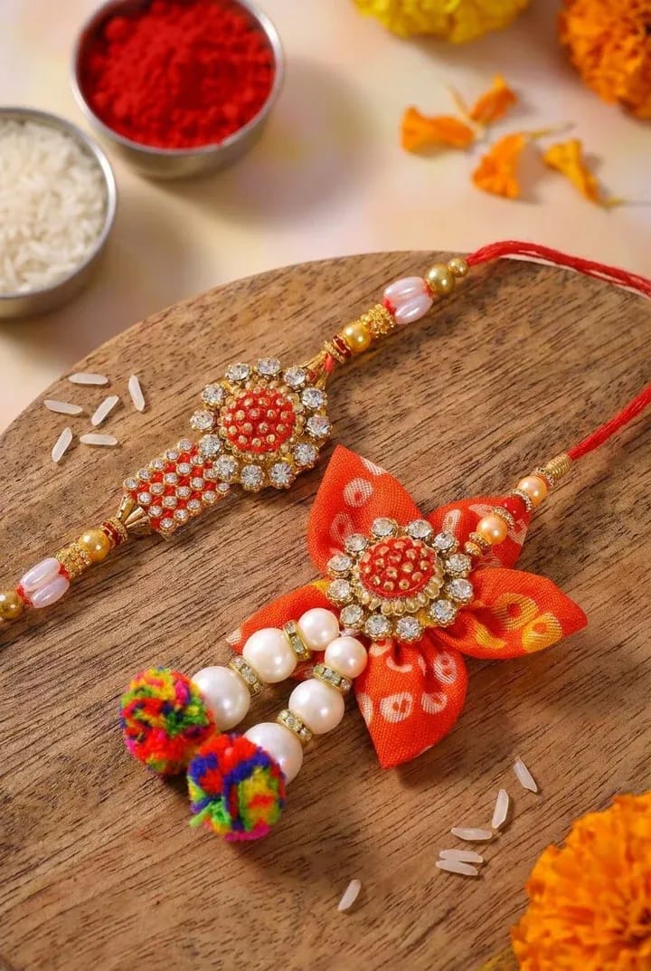 Customizable Golden Kundan Rakhi Design: Multi-Color Handmade with Crystals