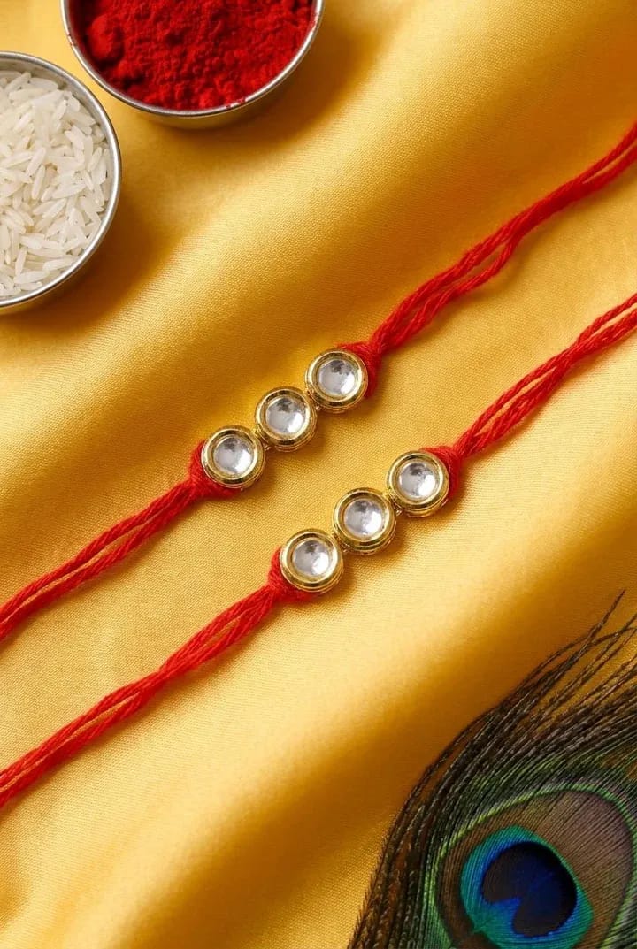 Multicolored Alloy & Crystal Handmade Kundan Rakhi - Buy Online