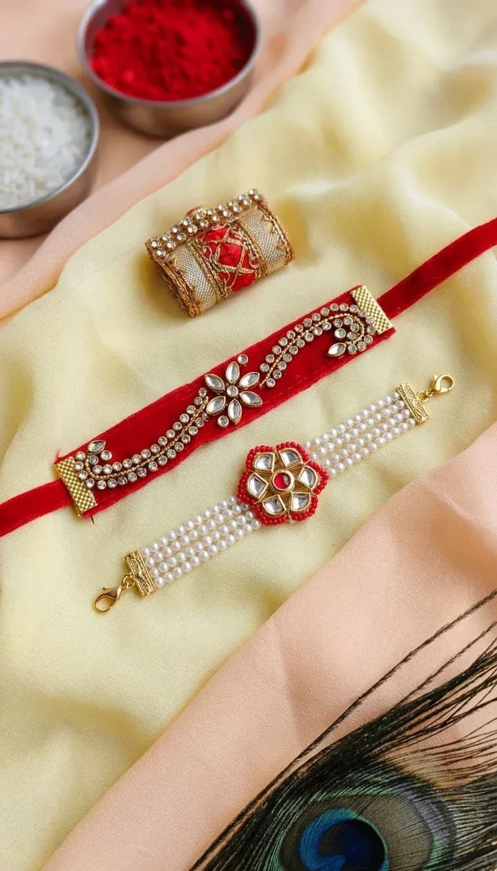 Chic Multi-Colored Handcrafted Alloy & Crystal Kundan Rakhi – Buy Online