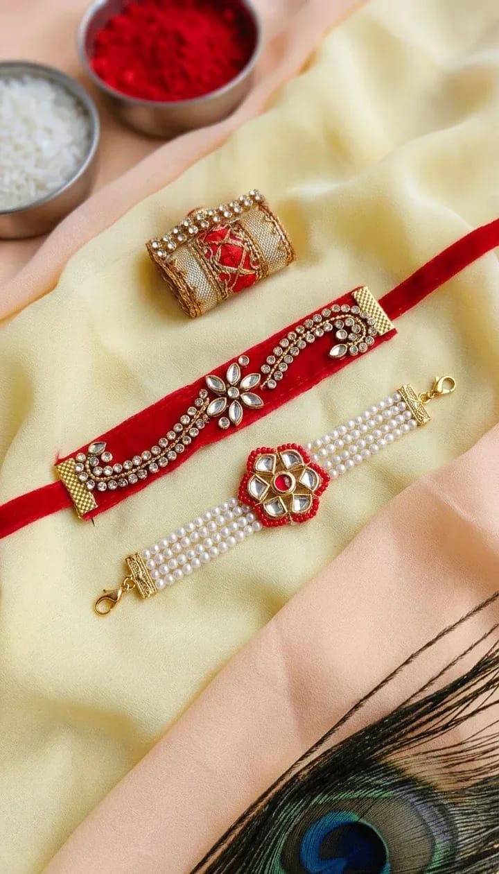 Chic Multi-Colored Handcrafted Alloy & Crystal Kundan Rakhi – Buy Online