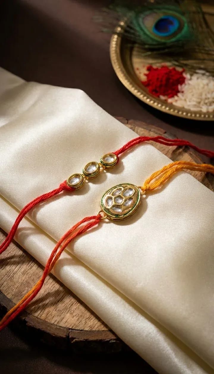 Multi-Color Crystal Handcrafted Kundan Rakhi: Purchase Your Rakhi Online
