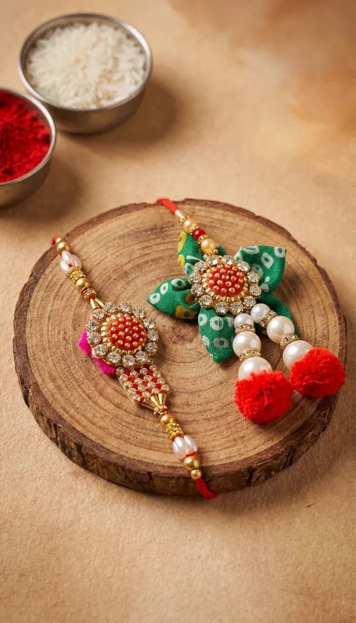 Golden Aura - Handcrafted Kundan Rakhi with Multicolor Crystals