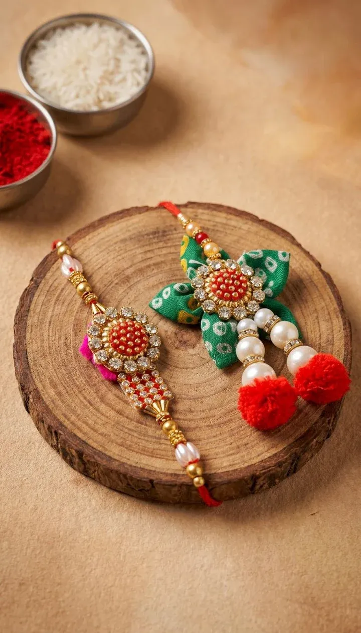 Golden Aura - Handcrafted Kundan Rakhi with Multicolor Crystals