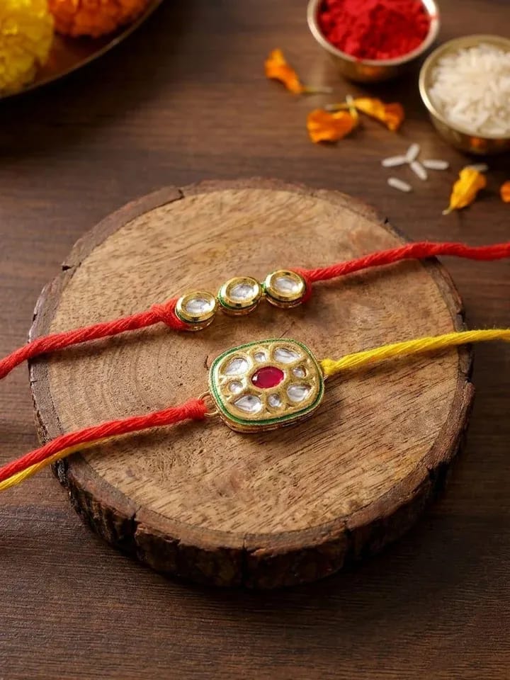 Multicolor Crystal Kundan Rakhi - Handmade for Online Purchase
