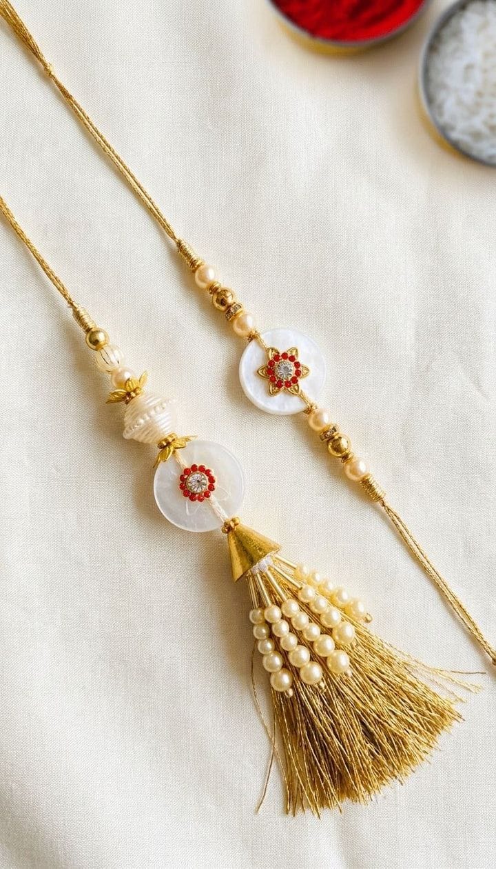 Golden Dream: Alloy-Crafted Kundan Rakhi for Online Purchase