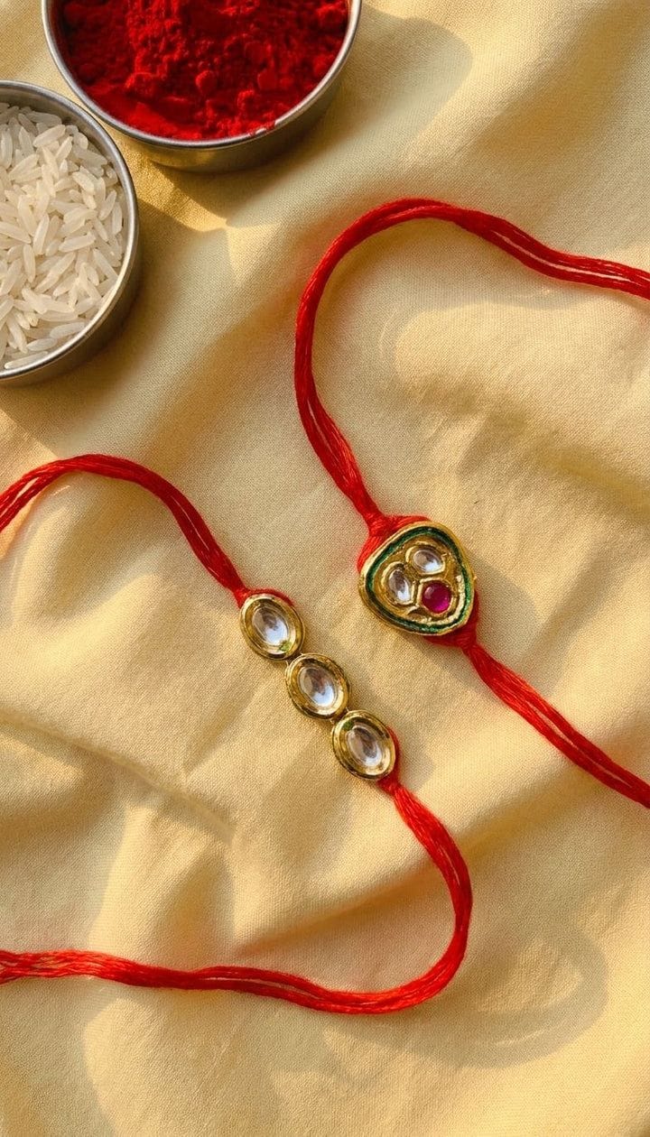 Multicolored Crystal Kundan Rakhi - Handcrafted for Online Purchase