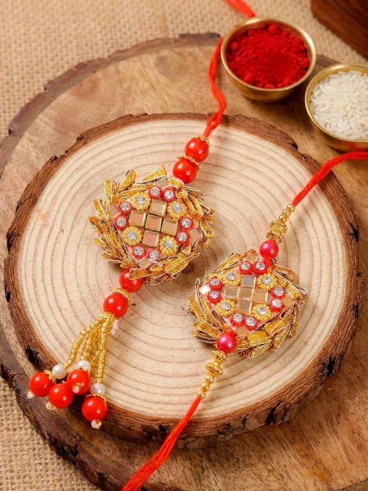 Golden Glitter: Handcrafted Multi-Color Kundan Rakhi Online