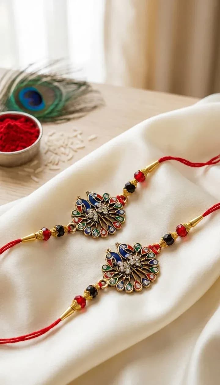 2026 Multi-Color Rakhi Gift Combo - Alloy, Crystal, Fabric Set