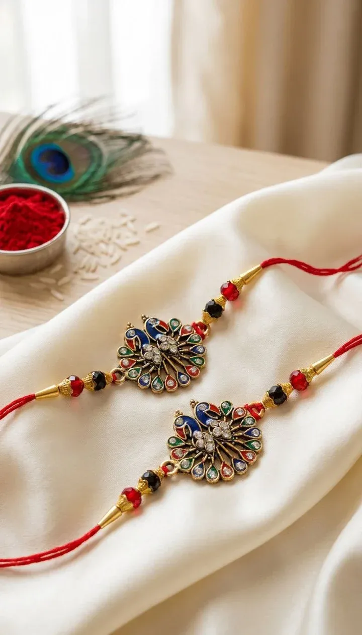 2026 Multi-Color Rakhi Gift Combo - Alloy, Crystal, Fabric Set